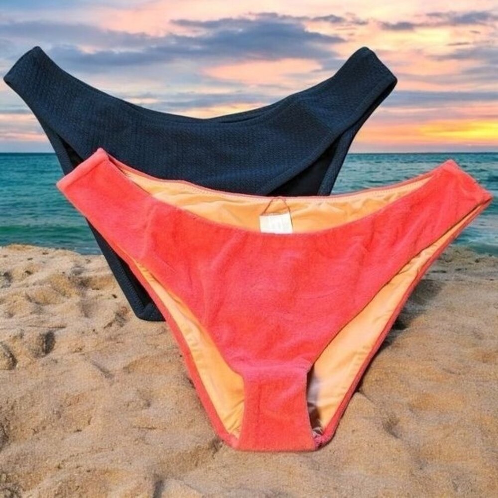 NEW J. Crew Set of Orange Felt and Blue Ribbed Bikini Bottoms Coastal Resort XL